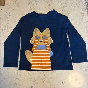 Mayoral Navy Long-Sleeve Peekaboo Fox Appliqué Top with Orange Stripes